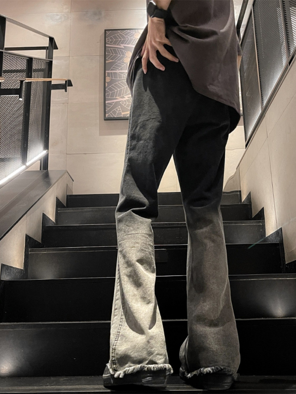 Traperice s gradientnim pranjem, ravni kroj, srednji struk, mikro-elastične, 80% pamuka