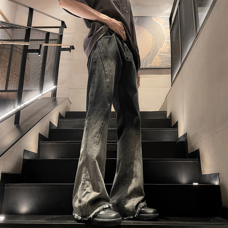 Traperice s gradientnim pranjem, ravni kroj, srednji struk, mikro-elastične, 80% pamuka