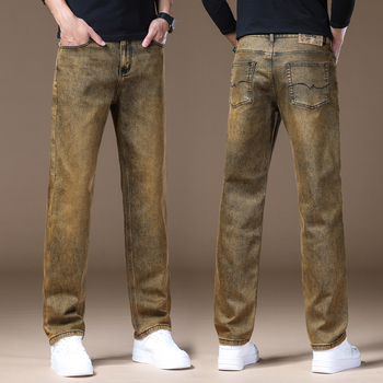 Muške traperice srednje visine struka, ravnog kroja, pamuk-elastan denim, debela tkanina, pranjem kamenom