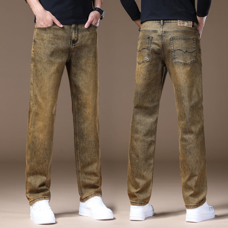Muške traperice srednje visine struka, ravnog kroja, pamuk-elastan denim, debela tkanina, pranjem kamenom