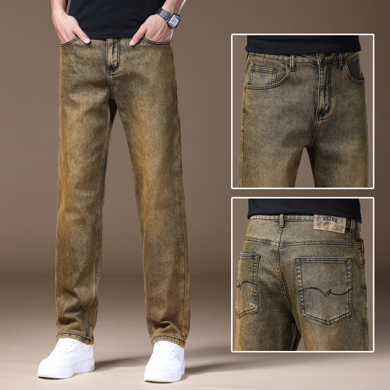 Muške traperice srednje visine struka, ravnog kroja, pamuk-elastan denim, debela tkanina, pranjem kamenom