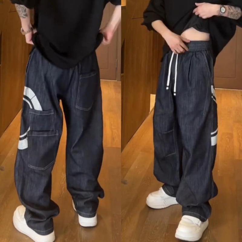 Traperice – ravne nogavice, srednje visoki struk, otisak s više džepova, ručno crtani dizajn na Modal-polyester tkanini, mikroelastičnost