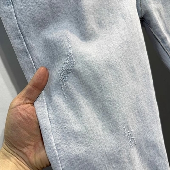 Blugi, stil coreean, croi drept, lungime cropped, talie medie, spălare