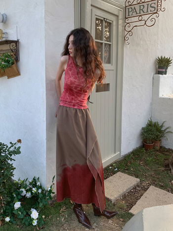 Fustă midi oversized din bumbac cu imprimare – stil retro literatură și artă, primăvara 2023