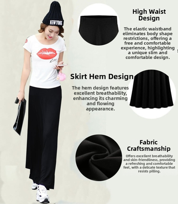 Modalna A-linijska midi suknja, 90-95% modal, Spandex <30%, casual stil