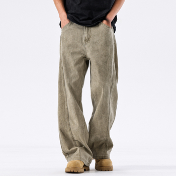 Мъжки дънки от памук деним, свободен прав силует, средна талия, копчета отпред, есен 2025