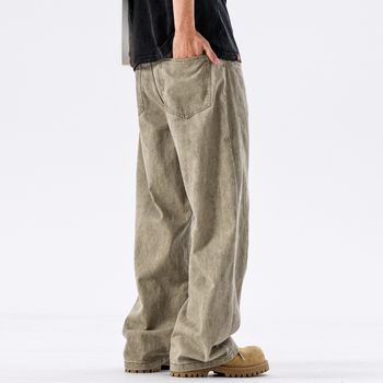 Мъжки дънки от памук деним, свободен прав силует, средна талия, копчета отпред, есен 2025