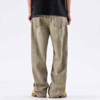 Мъжки дънки от памук деним, свободен прав силует, средна талия, копчета отпред, есен 2025