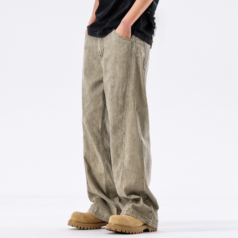 Мъжки дънки от памук деним, свободен прав силует, средна талия, копчета отпред, есен 2025