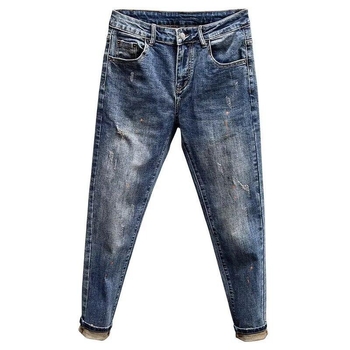 Muške traperice slim-fit, suženi kroj, oprani denim, srednji pojas, kopčanje na gumbe