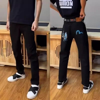 Muške traperice s izvezenim orlom, pamuk denim – uski kroj, srednji pojas, zip, mikroelastika