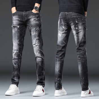 Džins hlače slim fit, srednji struk, 90% pamuk, denim, retro stil, istrošeni detalji, ručno bojanje i otisak