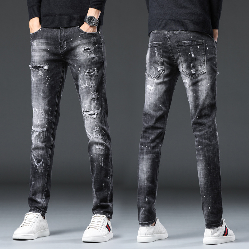 Džins hlače slim fit, srednji struk, 90% pamuk, denim, retro stil, istrošeni detalji, ručno bojanje i otisak