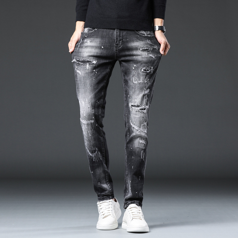 Džins hlače slim fit, srednji struk, 90% pamuk, denim, retro stil, istrošeni detalji, ručno bojanje i otisak