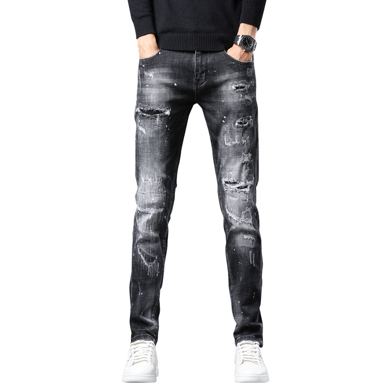 Džins hlače slim fit, srednji struk, 90% pamuk, denim, retro stil, istrošeni detalji, ručno bojanje i otisak