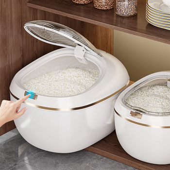 Spremnik za skladištenje riže — prehrambene kvalitete, zatvoren, otporan na vlagu i štetočine, PP plastika, kapacitet 9–10 L
