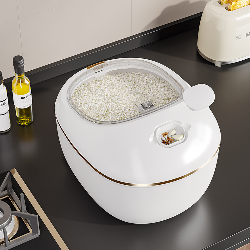 Spremnik za skladištenje riže — prehrambene kvalitete, zatvoren, otporan na vlagu i štetočine, PP plastika, kapacitet 9–10 L