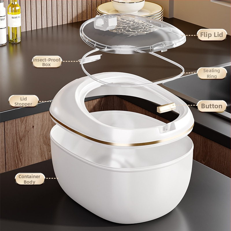 Spremnik za skladištenje riže — prehrambene kvalitete, zatvoren, otporan na vlagu i štetočine, PP plastika, kapacitet 9–10 L