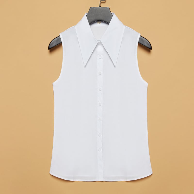 Ženska košula bez rukava s polo ovratnikom, minimalistički stil, 100% pamuk, Regular Fit, prednje kopčanje