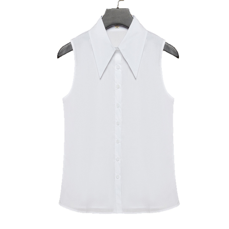 Ženska košula bez rukava s polo ovratnikom, minimalistički stil, 100% pamuk, Regular Fit, prednje kopčanje