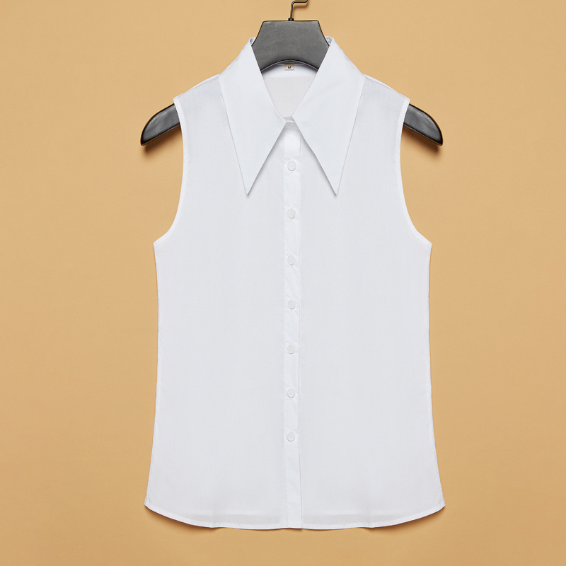 Ženska košula bez rukava s polo ovratnikom, minimalistički stil, 100% pamuk, Regular Fit, prednje kopčanje
