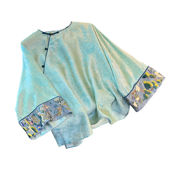 Ženska poliester košulja s kineskim stilom, izšivana, srednji rukavi, okrugli ovratnik, retro stil