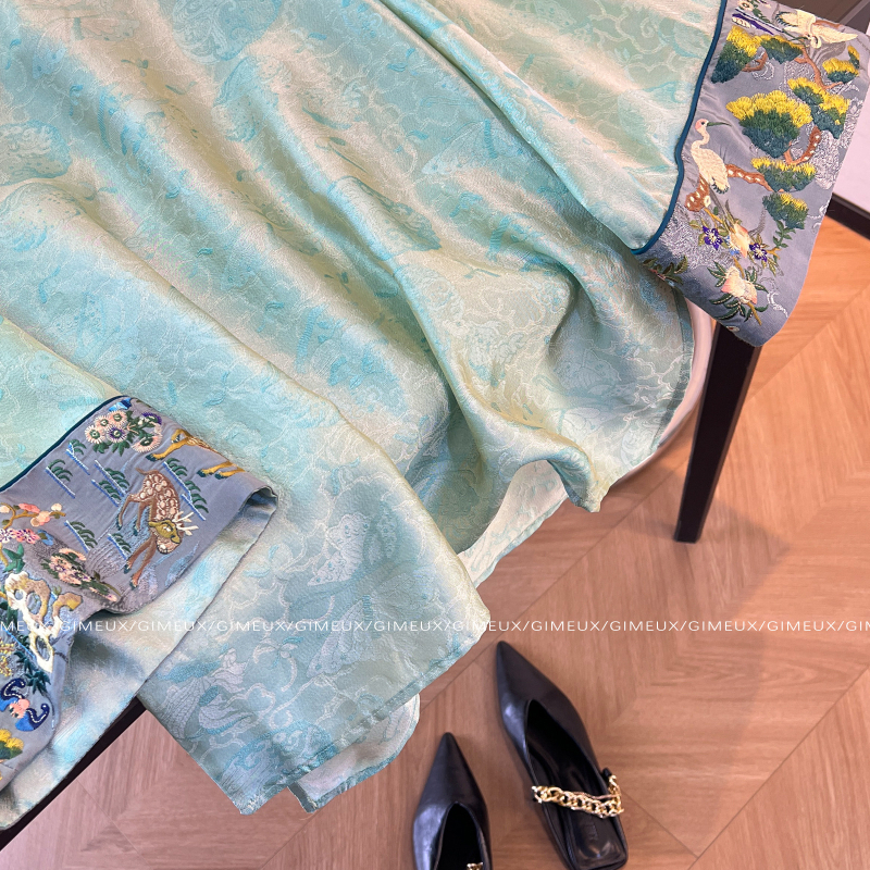 Ženska poliester košulja s kineskim stilom, izšivana, srednji rukavi, okrugli ovratnik, retro stil