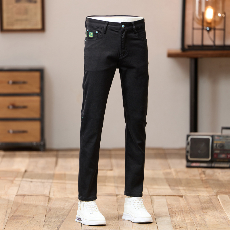 Muške traperice — gradski stil, uski kroj (tapered slim fit), srednji struk, zatvarač, pamuk denim, Jesen 2025