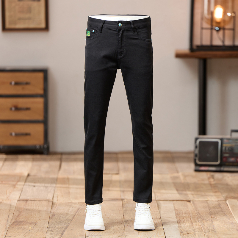 Muške traperice — gradski stil, uski kroj (tapered slim fit), srednji struk, zatvarač, pamuk denim, Jesen 2025