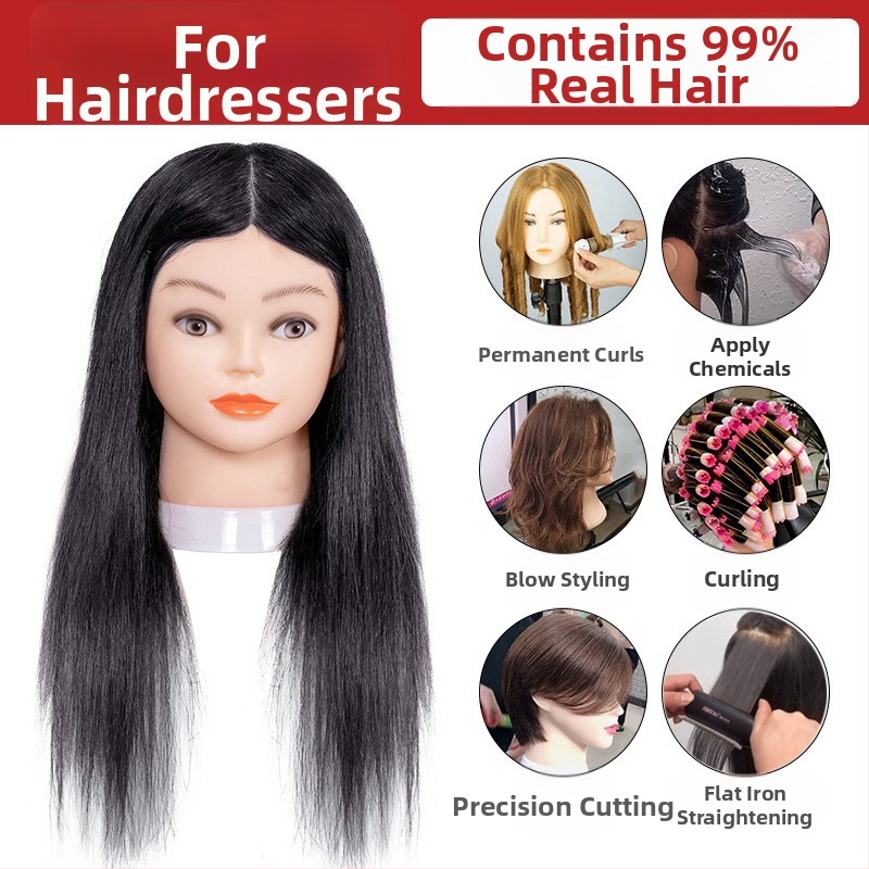 Glava za vježbanje pletenja kose sa smjesom svile, duga kosa, prirodan stil, D1 model, za trening pletenja kose, nije pogodno za bojanje na visokim temperaturama