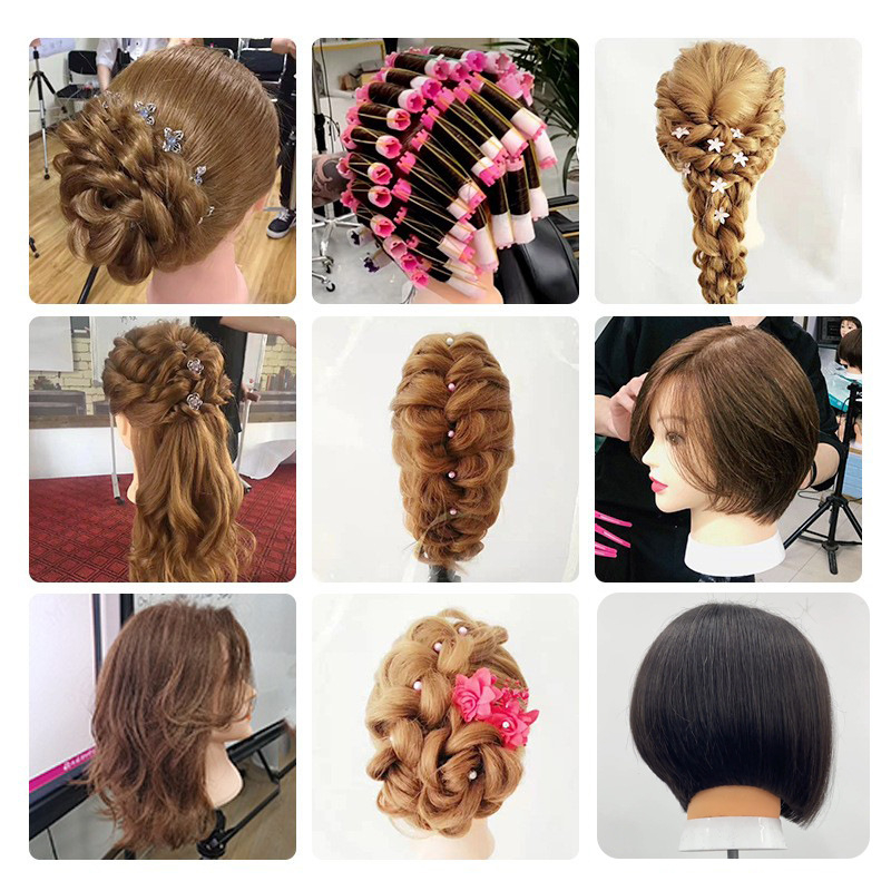 Glava za vježbanje pletenja kose sa smjesom svile, duga kosa, prirodan stil, D1 model, za trening pletenja kose, nije pogodno za bojanje na visokim temperaturama