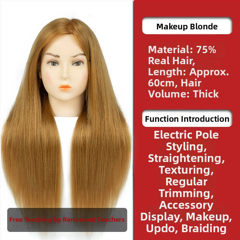 Glava za vježbanje pletenja kose sa smjesom svile, duga kosa, prirodan stil, D1 model, za trening pletenja kose, nije pogodno za bojanje na visokim temperaturama