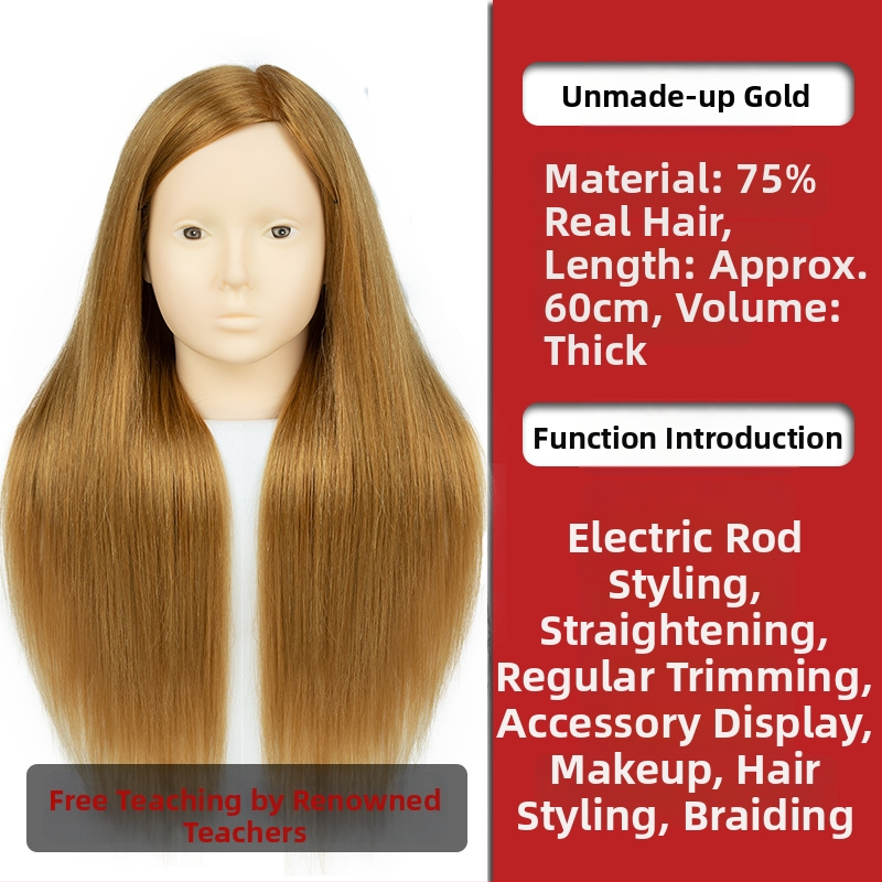 Glava za vježbanje pletenja kose sa smjesom svile, duga kosa, prirodan stil, D1 model, za trening pletenja kose, nije pogodno za bojanje na visokim temperaturama