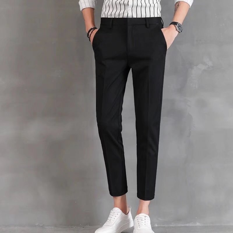 Muške slim-fit cropped hlače od poliester-blend tkanine s otiskom, zatvaračem, srednjim pojasom, za ljeto.