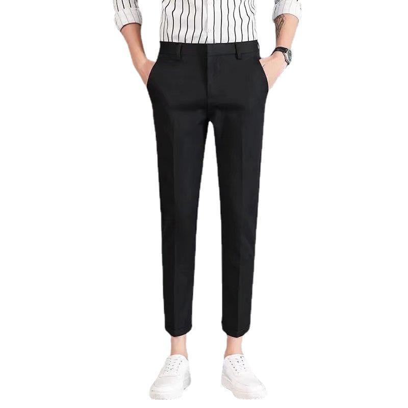 Muške slim-fit cropped hlače od poliester-blend tkanine s otiskom, zatvaračem, srednjim pojasom, za ljeto.