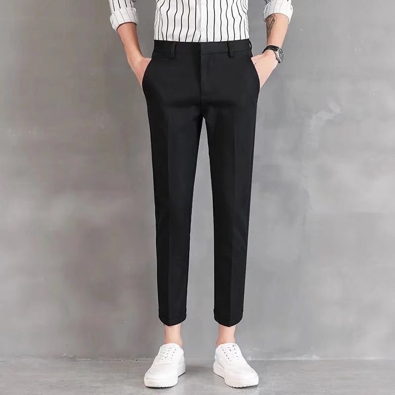 Muške slim-fit cropped hlače od poliester-blend tkanine s otiskom, zatvaračem, srednjim pojasom, za ljeto.