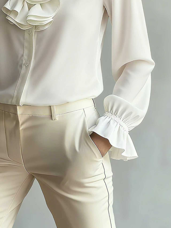 Bluza od poliestera, jednobojna, stojeći ovratnik, dugi rukavi, elegantan gradski stil