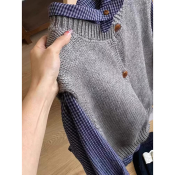 Pamut kockás hosszú ujjú ing, lazább szabásvonal, polo gallér, kardigán-stílus, mindennapi viseletre