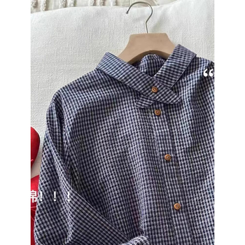 Pamut kockás hosszú ujjú ing, lazább szabásvonal, polo gallér, kardigán-stílus, mindennapi viseletre