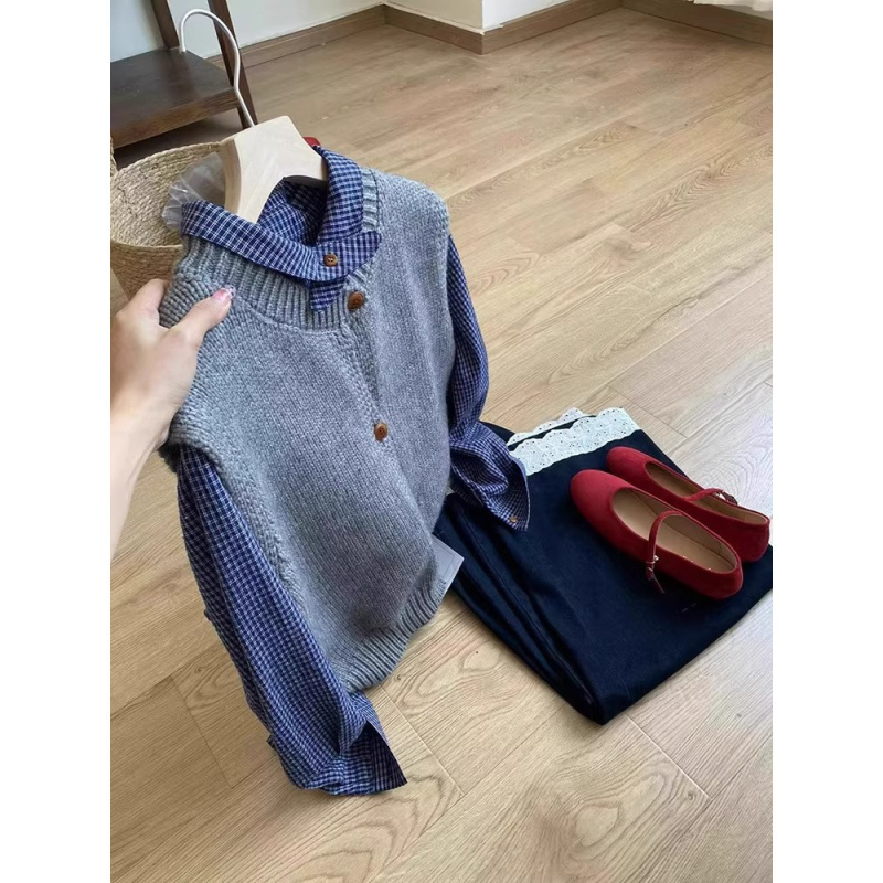 Pamut kockás hosszú ujjú ing, lazább szabásvonal, polo gallér, kardigán-stílus, mindennapi viseletre