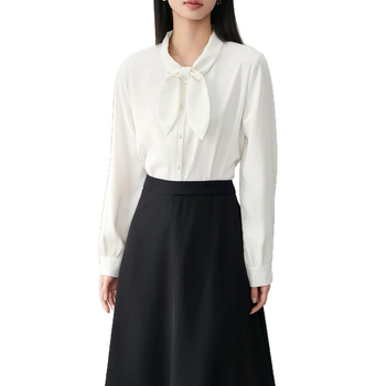 Ženska košulja s dugim rukavima, plutajući ovratnik, poliester, jednobojna, gradski stil, duljina 50–65 cm