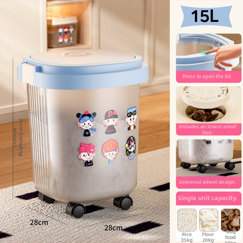 Skladišna posuda za rižu s kotačićima, hermetički zatvorena, otporna na vlagu i insekte, praćenje datuma, kapacitet 10 l i više, ABS plastika