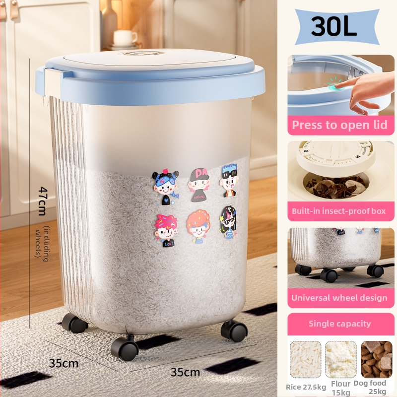 Skladišna posuda za rižu s kotačićima, hermetički zatvorena, otporna na vlagu i insekte, praćenje datuma, kapacitet 10 l i više, ABS plastika