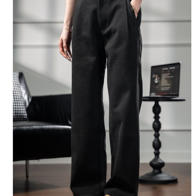 Crne muške hlače s ravnim krojem, opuštenog kroja, mješavina pamuka, jesen-zima, casual poslovni stil 33009