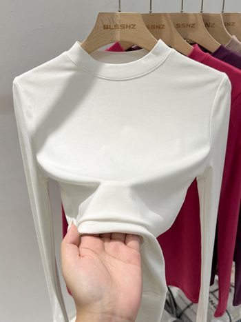 Ženski T-shirt s dugim rukavom od rayon vlakna, slim kroj, polvisoki ovratnik, korejski ležerni stil