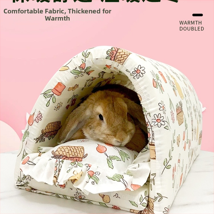Zajčje gnijezdo s debelim toplim tunelom od pamuka – sladak uzorak, materijal: svileno cvijeće, gnijezdo za kućne ljubimce