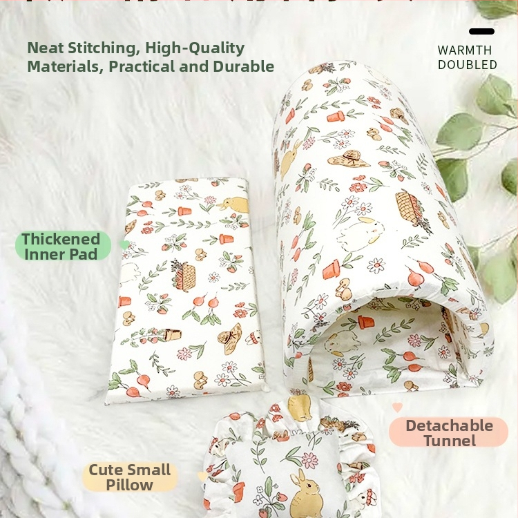 Zajčje gnijezdo s debelim toplim tunelom od pamuka – sladak uzorak, materijal: svileno cvijeće, gnijezdo za kućne ljubimce