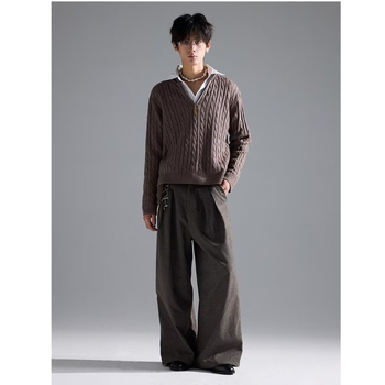 Široke hlače s detaljem zatvarača, pamuk–poliesterska smjesa, 100% poliester, duljina do poda