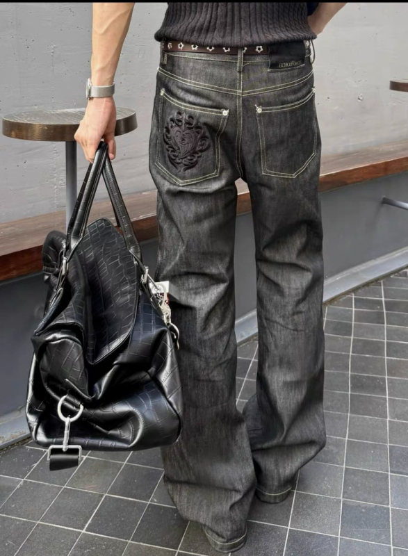 Traperice od sirovog denima 13 oz, s mikro-flarom, za svakodnevno nošenje, japanski stil, minimalistički dizajn s vezenjem