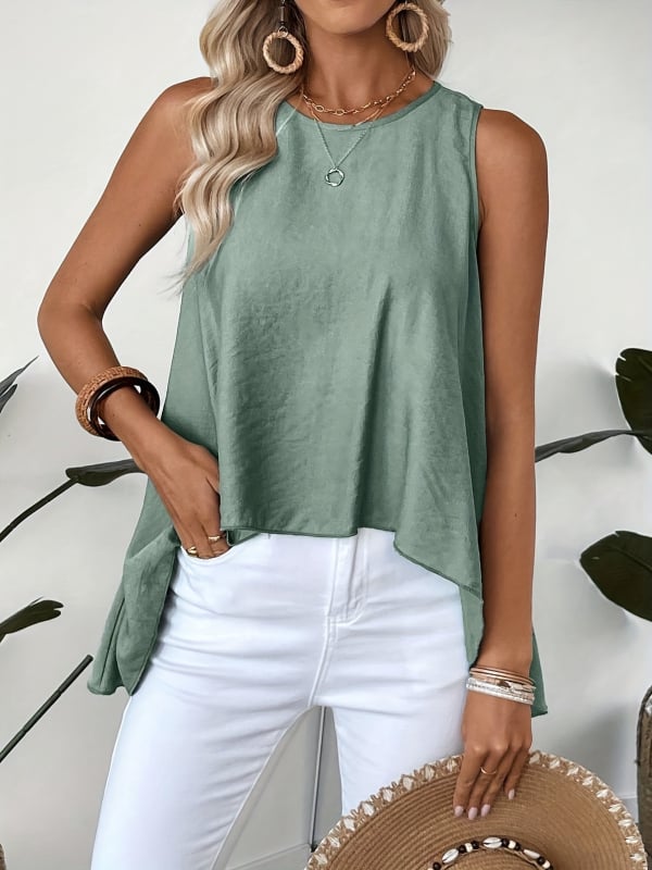 Дамска безръкавна тениска с кръгло деколте, свободен силует, принт, полиестер